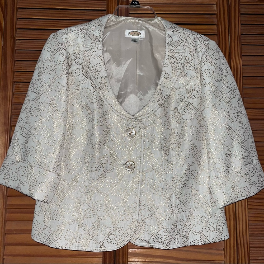 Talbots‎ Jacket Women’s 10 Blazer Cream and Gold Metallic Design 3/4 Sleeves